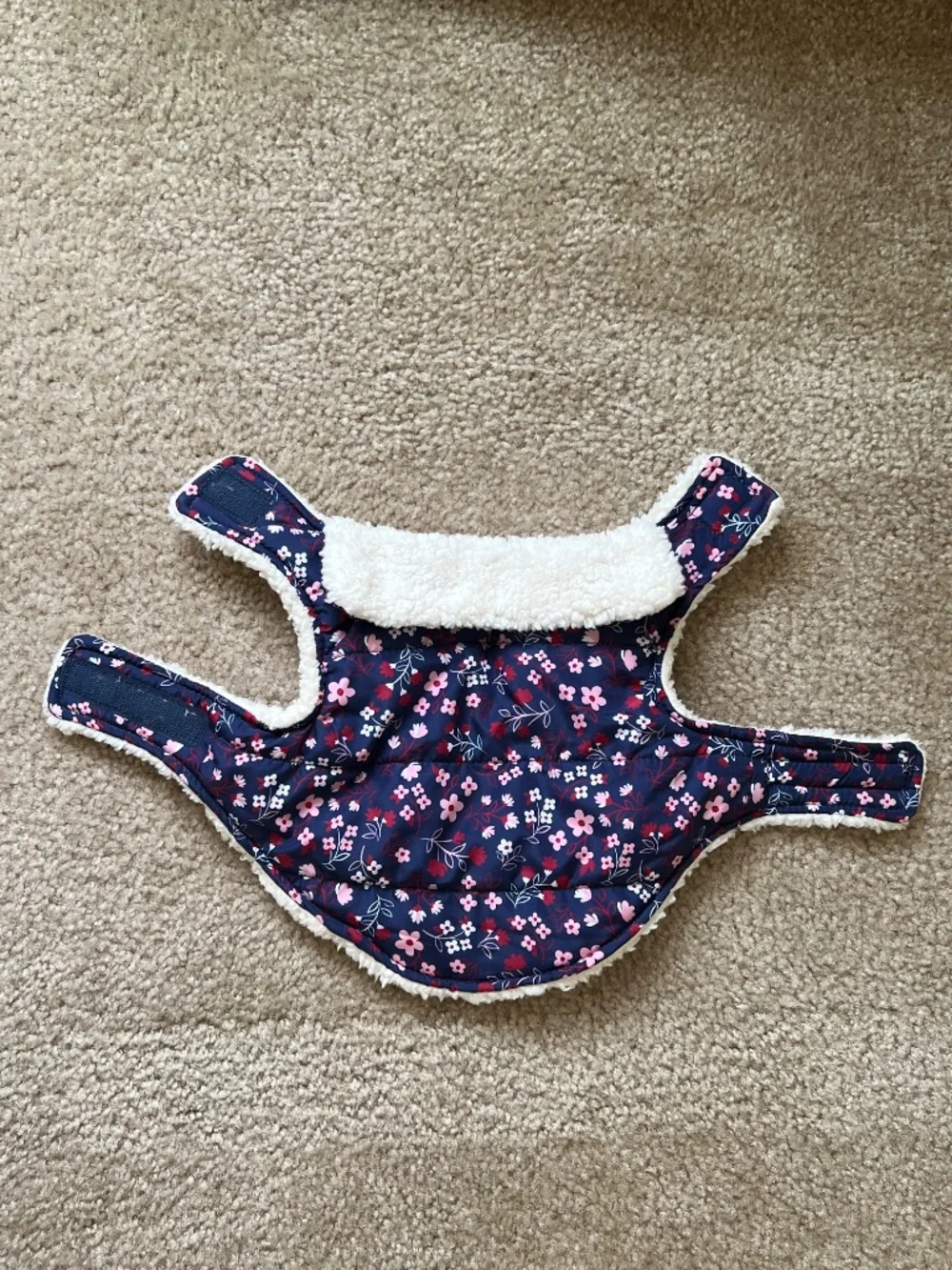 Pup Crew Navy Floral Quilted Dog Coat - Cozy Sherpa Fleece Lining